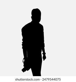 A smart boy standing for a photograph with a DSLR camera , Vector template , Photography Day