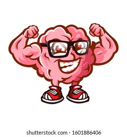 Smart Brain Flex His Muscle Mascot for Body Builder, Gym and Fitness in Vector Illustration
