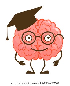 Smart brain graduate student emoji character on white