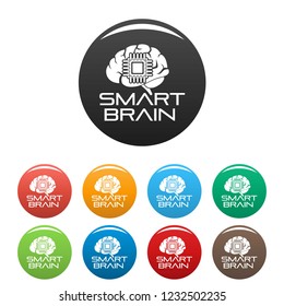 Smart brain icons set 9 color vector isolated on white for any design