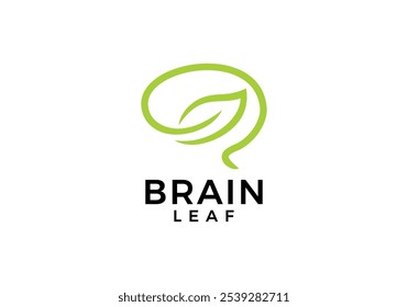 smart brain leaf logo design. simple line human mind icon vector template