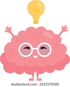 Smart brain with lightbulb. Idea concept cartoon icon isolated on white background