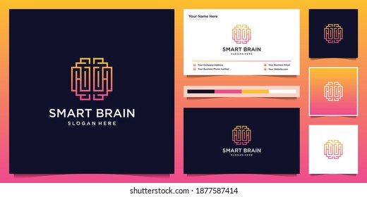 Smart Brain With Line Art Style. Logo Design Template Can Used Symbol For Tech, Smart, Education, Psychology Logo Design And Business Card.