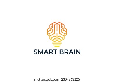 Diseño de logotipo inteligente del cerebro con bombilla