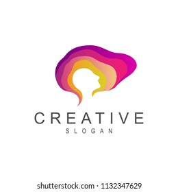 Smart Brain Logo Design Template, Brain Logo, Imagination Logo, People Head Silhouette Inside Brain Shape