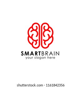 smart brain logo design template in line-art style