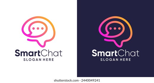 Plantilla de diseño de logotipo inteligente del cerebro con diseño gráfico de logotipo de burbuja de chat vector. Símbolo, icono, creativo.