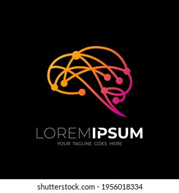 Smart brain logo with line design technology, colorful icons