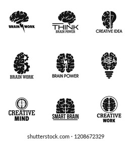 Smart brain logo set. Simple set of 9 smart brain vector logo for web design on white background