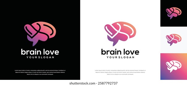 Smart brain love logo design. Brain Love logo template. Brain logo symbol icon