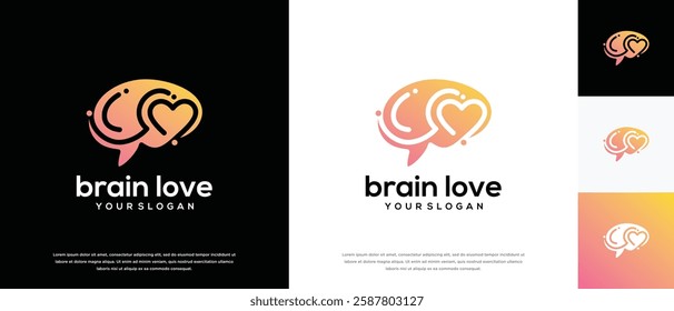 Smart brain love logo design. Brain Love logo template. Brain logo symbol icon