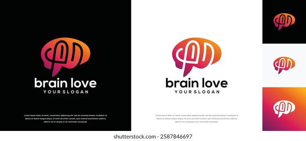 Smart brain love logo design. Brain Love logo template. Brain logo symbol icon