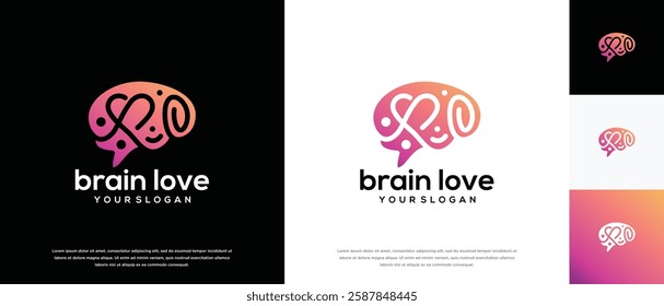 Smart brain love logo design. Brain Love logo template. Brain logo symbol icon