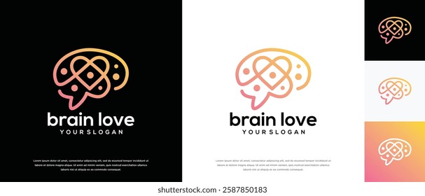 Smart brain love logo design. Brain Love logo template. Brain logo symbol icon