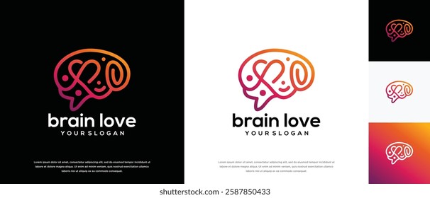 Smart brain love logo design. Brain Love logo template. Brain logo symbol icon