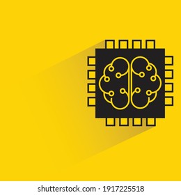 smart brain microchip with shadow on yellow background