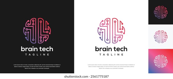 Smart brain technology logo design. Technology human brain logo template. Technology logo symbol icon