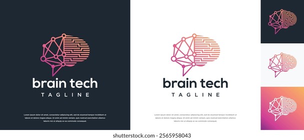 Smart brain technology vector logo design. Technology human brain connection logo template.
