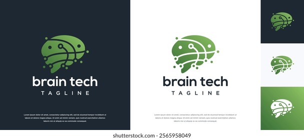 Smart brain technology vector logo design. Technology human brain connection logo template.