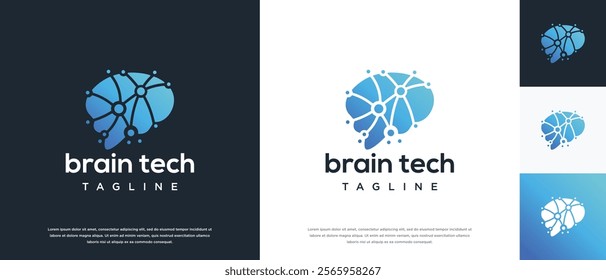 Smart brain technology vector logo design. Technology human brain connection logo template.