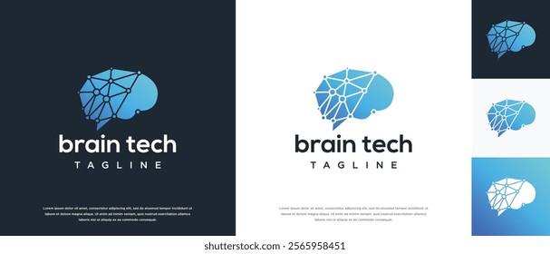 Smart brain technology vector logo design. Technology human brain connection logo template.