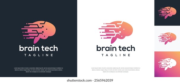 Smart brain technology vector logo design. Technology human brain connection logo template.