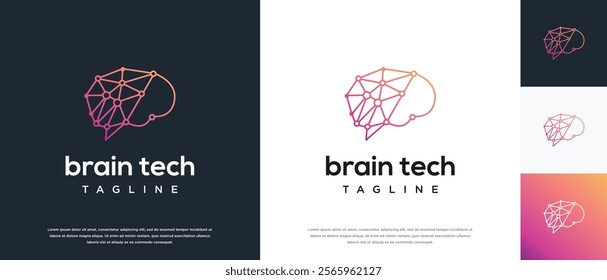 Smart brain technology vector logo design. Technology human brain connection logo template.