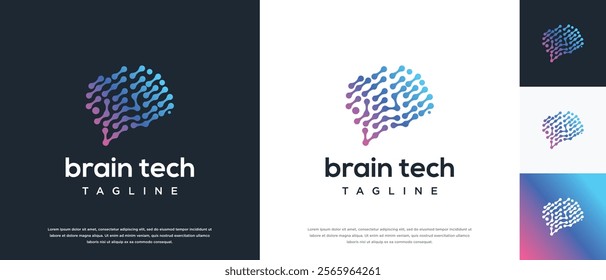 Smart brain technology vector logo design. Technology human brain connection logo template.