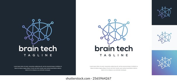 Smart brain technology vector logo design. Technology human brain connection logo template.