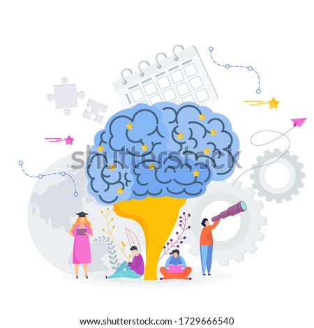Smart brain. Tree of Success knowledge. Metaphor of study, education, development of intelligence and creativity. Trendy flat vector style illustration.