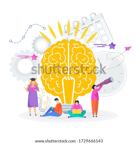 Smart brain. Tree of Success knowledge. Metaphor of study, education, development of intelligence and creativity. Trendy flat vector style illustration.