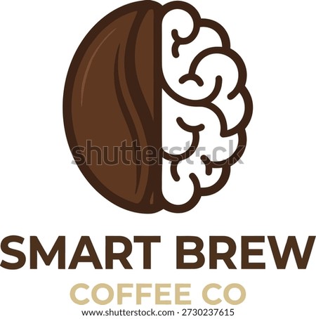 Smart Brew Coffee Co logo design. Creative vector illustration combining a coffee bean and a human brain. Concept for caffeine energy, mental focus, and intelligence.