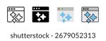 Smart browser AI integration icon set, outlined editable stroke, flat glyph, and colored. Icon design related to artificial intelligence, machine learning, and smart websites