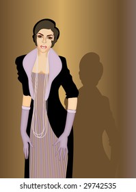 The smart brunette in lilac gloves. vector