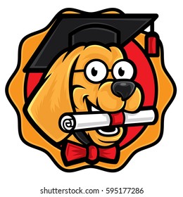 Smart buddy dog mascot, a smart dog wearing graduation cap
