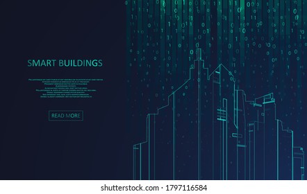 Smart building concept design for city illustration. Intelligent building automation. Graphic concept for your design.