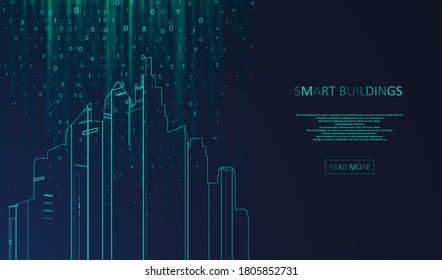 Smart building concept design for city illustration. Intelligent building automation. Graphic concept for your design.