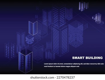 Smart building concept design for city illustration. Graphic concept for your design.Blue Backgound.