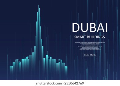 Diseño de concepto de edificio inteligente para Dubai. Concepto gráfico para su diseño.