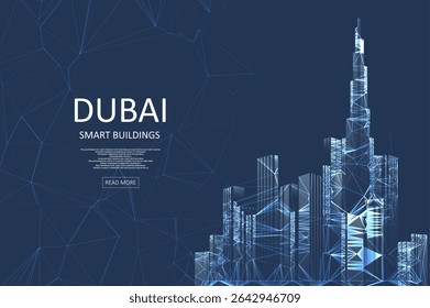 Smart building concept design for Dubai. Abstract polygonal lines. Graphic concept for your design.