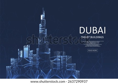 Smart building concept design for Dubai. Abstract polygonal lines. Graphic concept for your design.