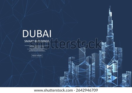 Smart building concept design for Dubai. Abstract polygonal lines. Graphic concept for your design.