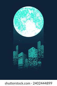 Smart building concept design with moon in sky. Graphic concept for your design.