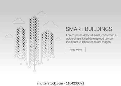 Smart building concept design for real estate, investment, architecture and construction companies. Suitable for website headers and social media posts.