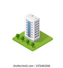 The smart building home architecture is an idea of technology business equipment flat style urban isometric illustration