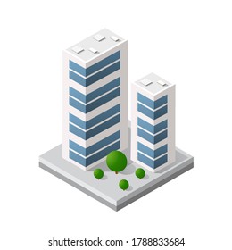 The smart building home architecture is an idea of technology business equipment flat style urban isometric illustration