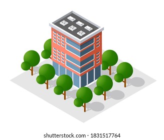 The smart building home architecture is an idea of technology business equipment flat style urban isometric illustration