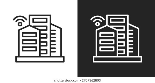 Icono De Edificio Inteligente En Estilo De Contorno En Blanco Y Negro