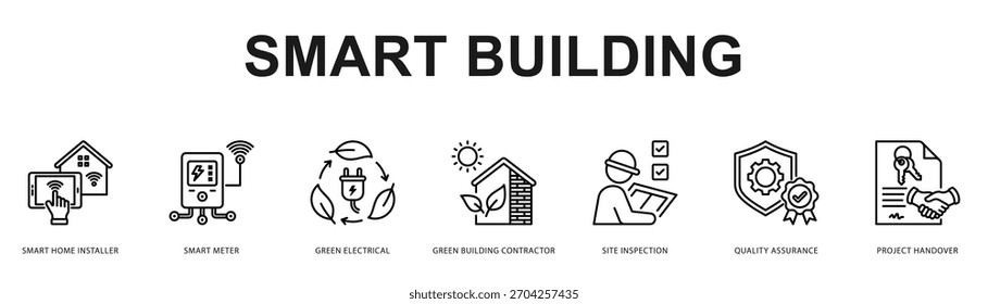 Smart Building Modern and clean web banner illustration featuring thematic icons for visual communication