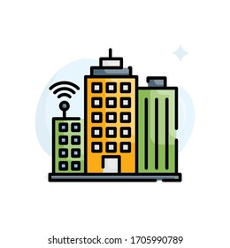 Smart Buildings  vector illustration. Filled outline style icon. Technology & Smart Working symbol. 